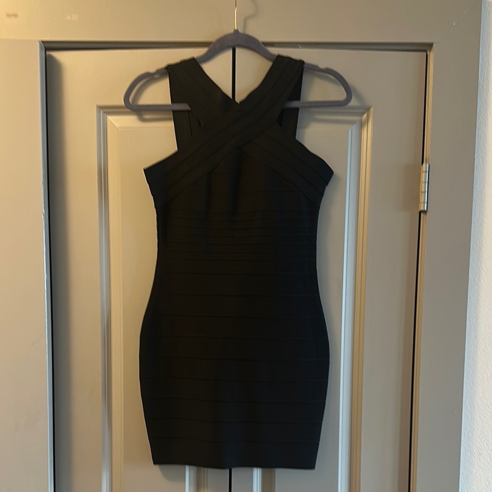 Black Sleeveless Halter Bandage Mini Dress for Cocktail. Size M